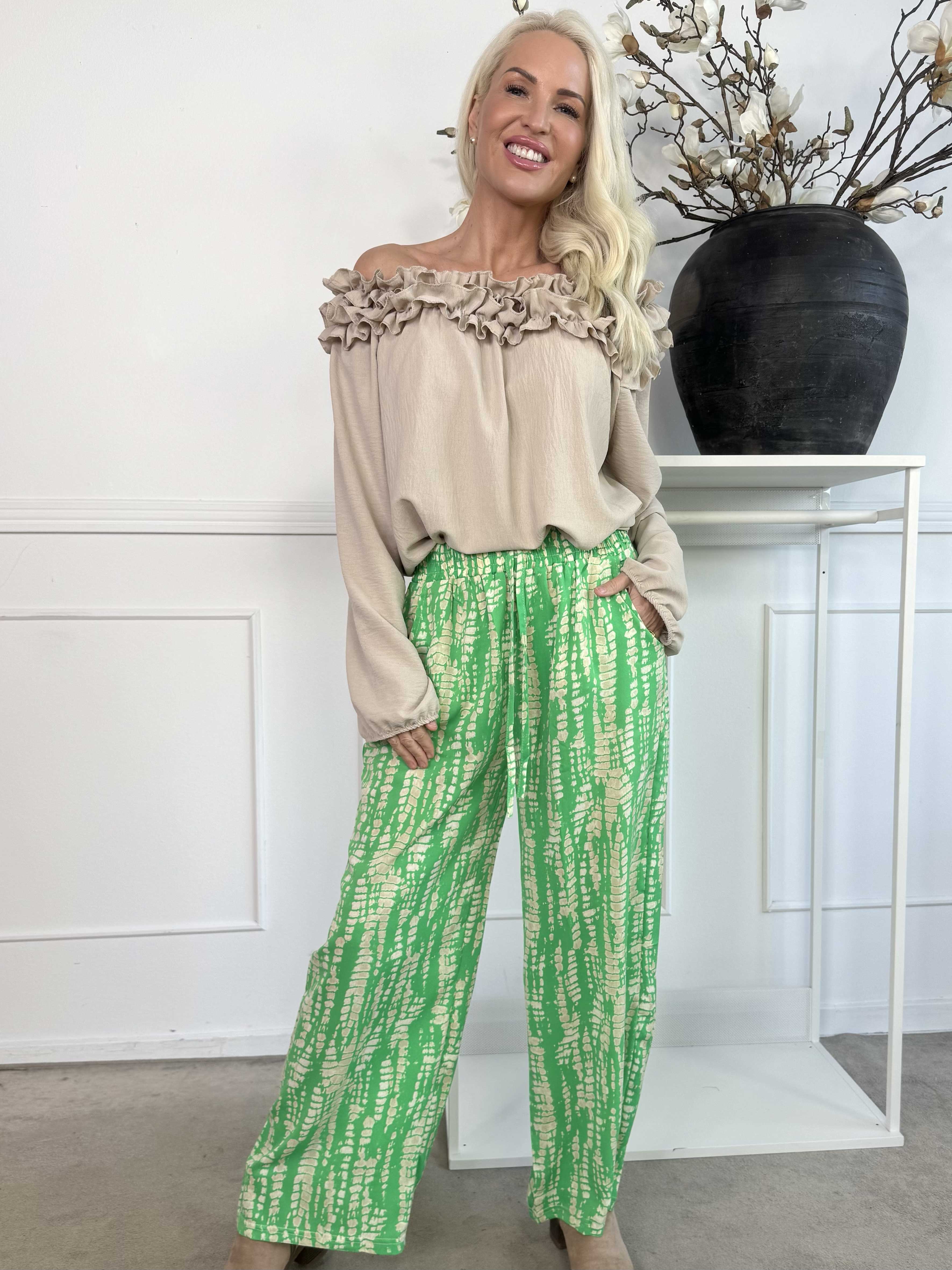 Alexa - Mönstrade lösa byxor med resår i midjan